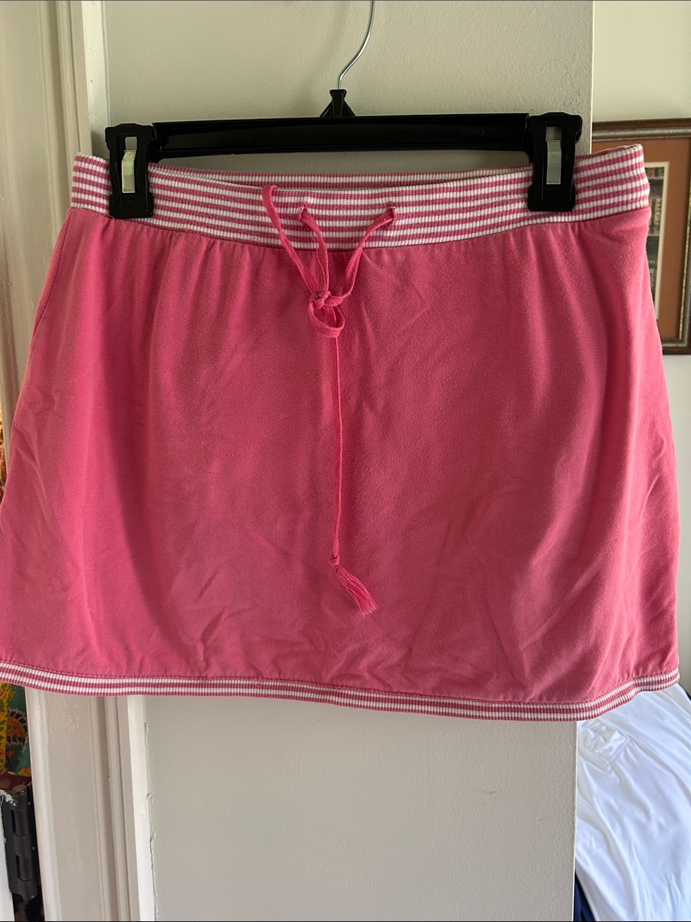 Tangerine Bright Pink Drawstring Skirt with Striped Waistband skort.